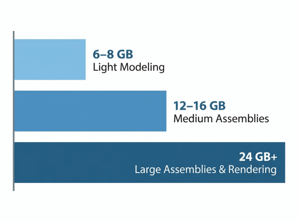 SOLIDWORKS VRAM tiers by workload size SOLIDWORKS VRAM tiers by workload size