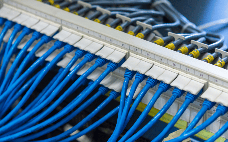 The patch panel simplifies cable management.