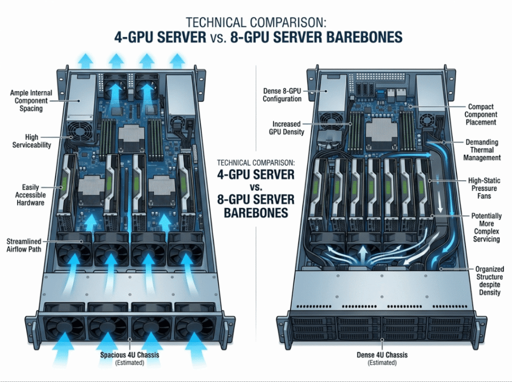 4 GPU and 8 GPU server barebone comparison 4 GPU and 8 GPU server barebone comparison