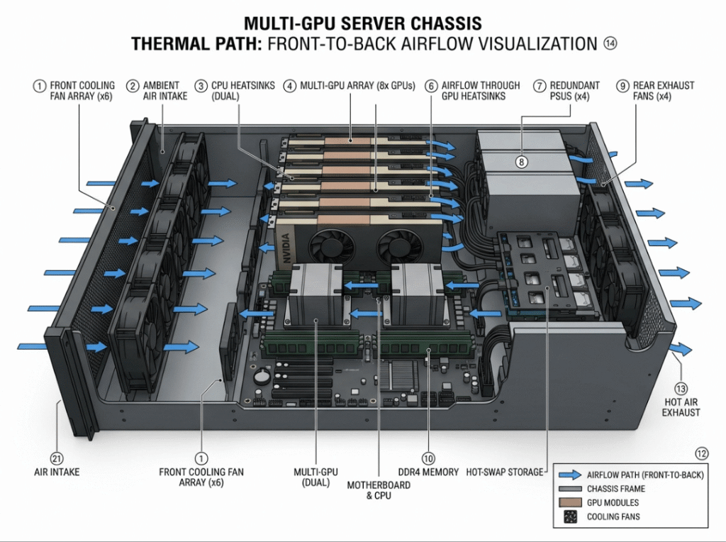 Multi GPU server airflow and cooling diagram Multi GPU server airflow and cooling diagram