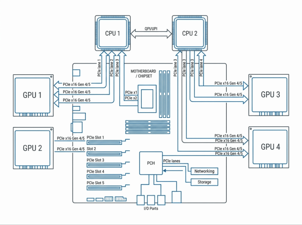 PCIe lane and multi GPU server topology diagram PCIe lane and multi GPU server topology diagram