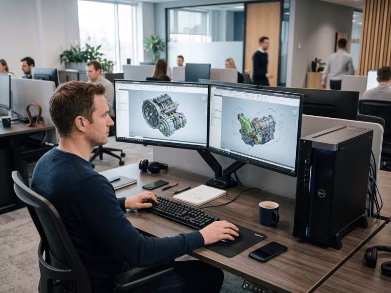 Dual monitor CAD workstation desk setup Dual monitor CAD workstation desk setup