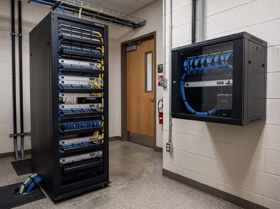 Floor rack beside wall mounted rack