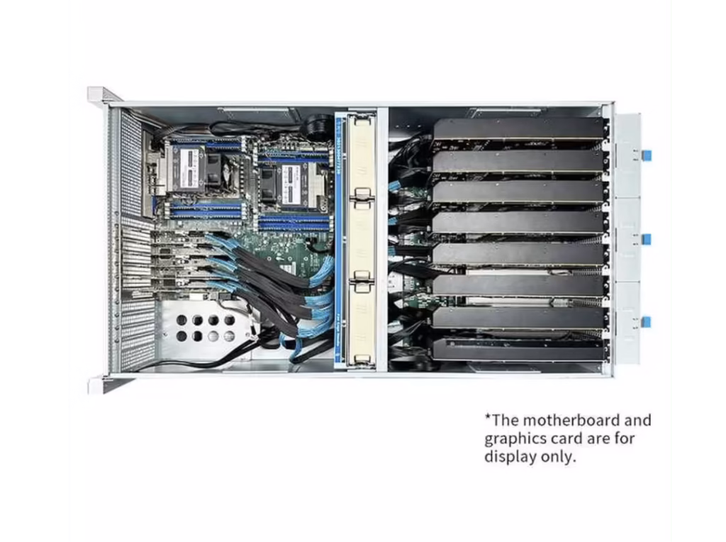 Full length GPU installed inside a 4U case Full length GPU installed inside a 4U case