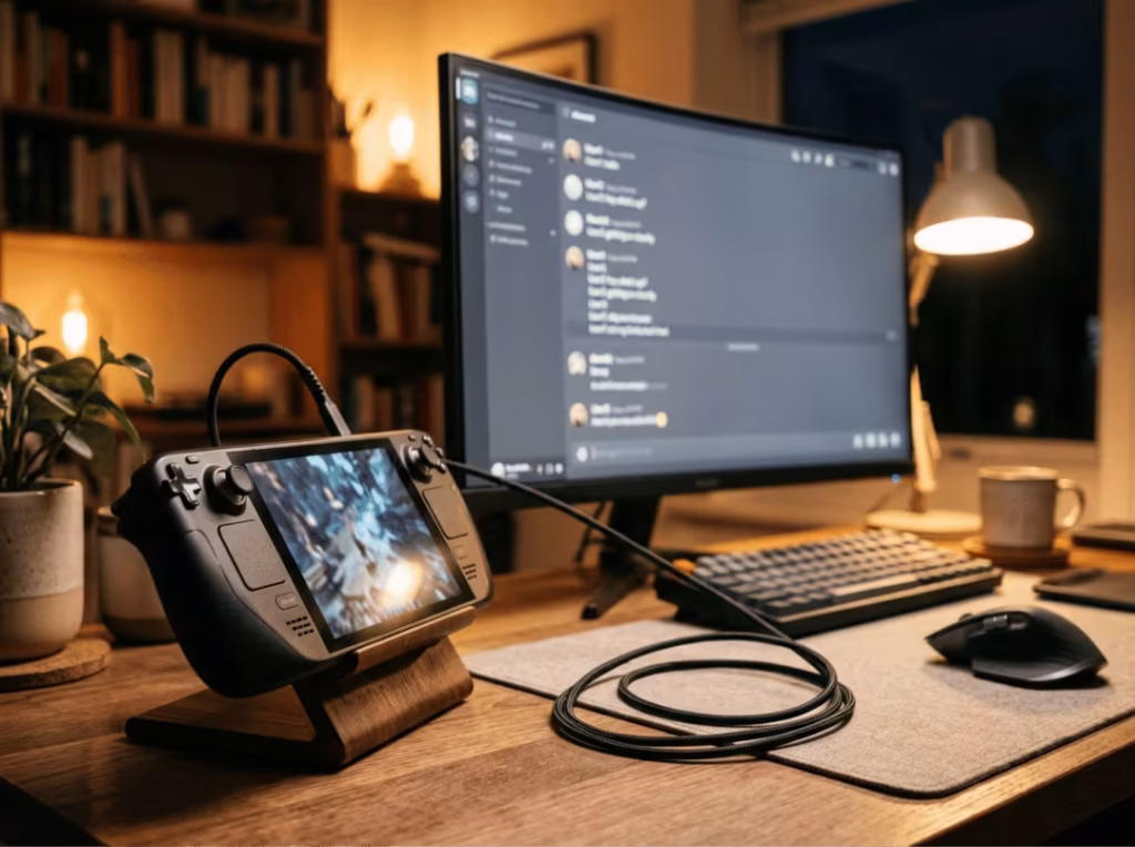 Handheld device linked to a monitor running a local chat model Handheld device linked to a monitor running a local chat model
