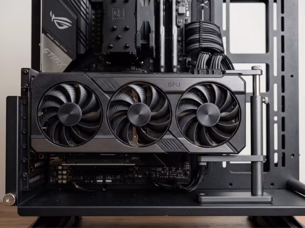 Large GPU held by an anti sag support bracket Large GPU held by an anti sag support bracket