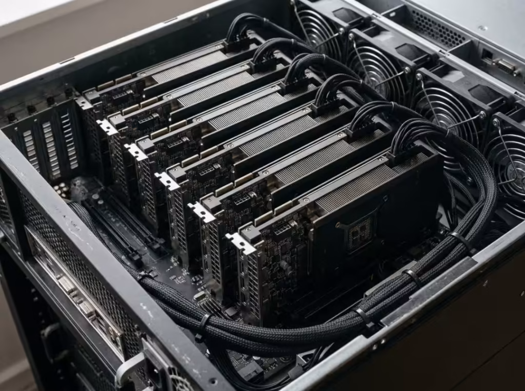 Multiple GPUs installed inside an AI server Multiple GPUs installed inside an AI server