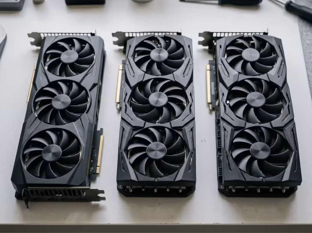 Three desktop graphics cards compared side by side Three desktop graphics cards compared side by side