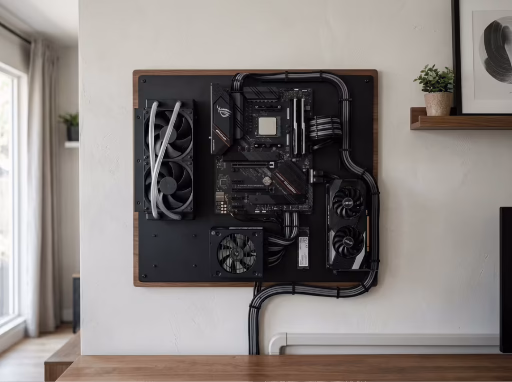 Wall mounted open frame PC in a living room Wall mounted open frame PC in a living room