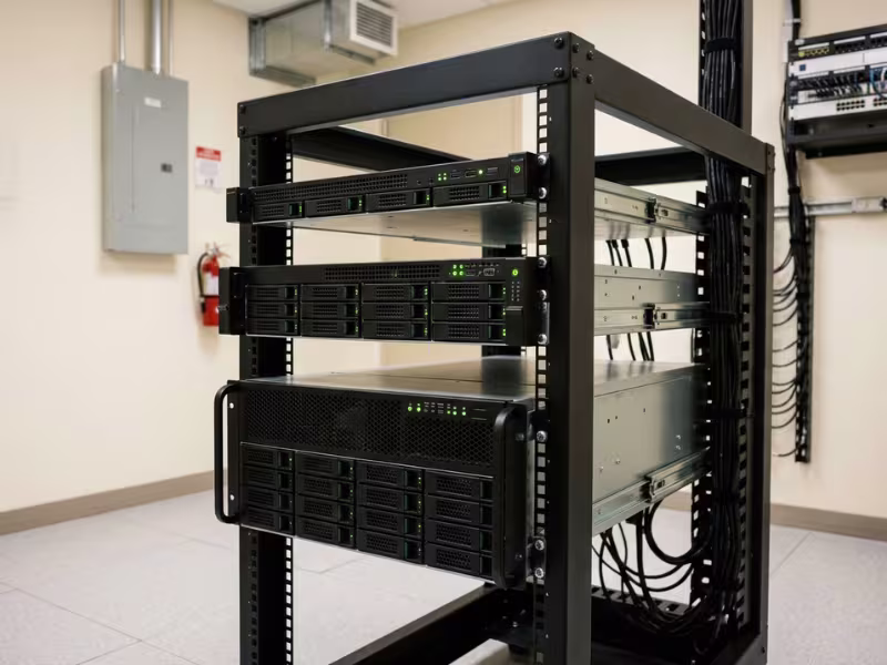 1U, 2U, and 4U server chassis mounted in a rack 1U, 2U, and 4U server chassis mounted in a rack