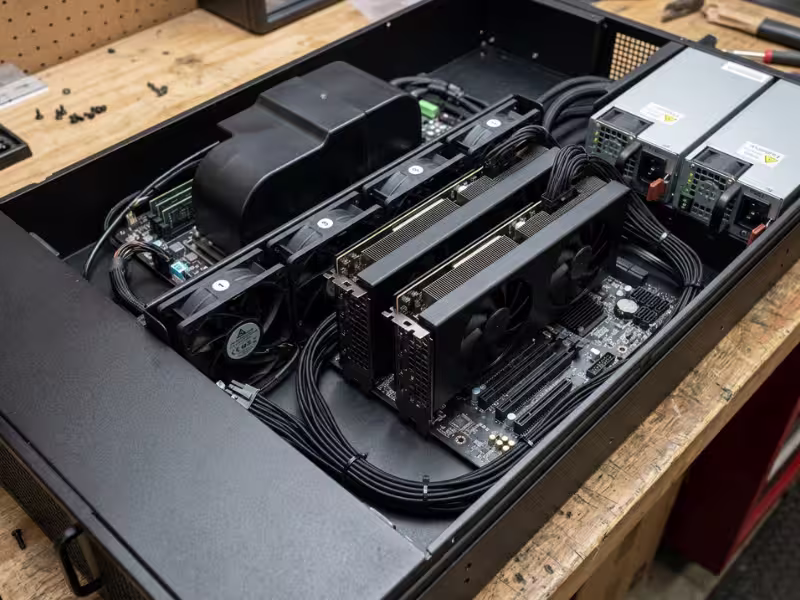 Two GPUs in a 4U server case with front to back airflow Two GPUs in a 4U server case with front to back airflow